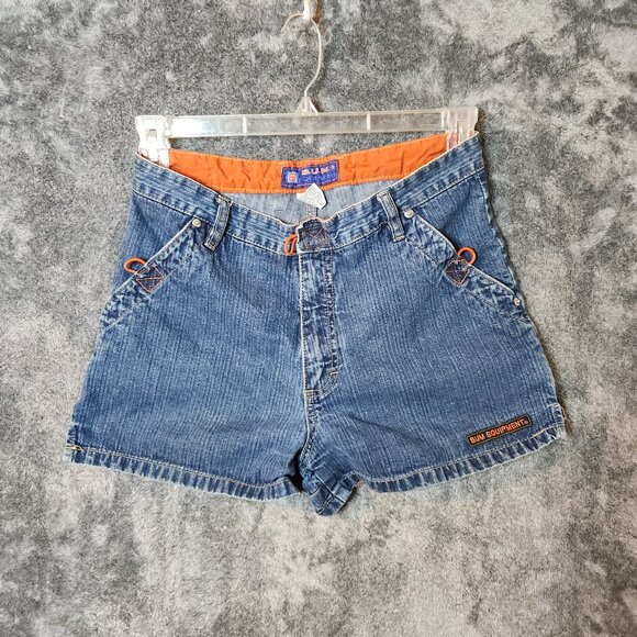 B.U.M. Equipment Pants - Bum Equipment Juniors Womens Sz 9 Blue Denim Shorts Mid Rise Sealed Pockets